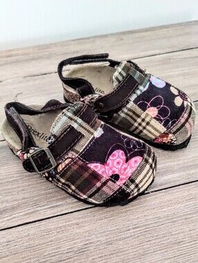 Brexilite Sherry Fly Plaid Floral Mary Jane Shoes - Pink & Brown Little Girls 8M
